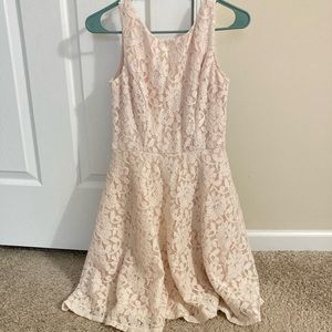 Floral lace cream knee length a-line dress